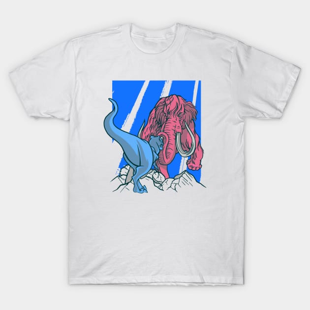 T-Rex Vs Mammoth. T-Shirt by Lees Tees